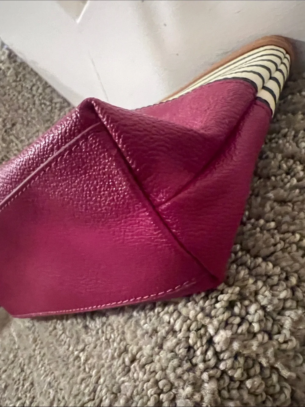 Striped Magenta Wristlet Pouch with Tan Accent